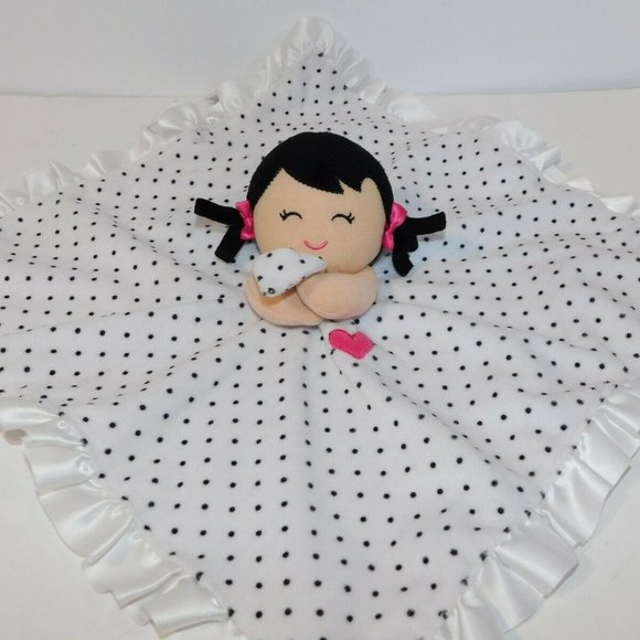 Carters White Black Polka Dot Girl Rattle Security Blanket Lovey - Picture 4 of 6